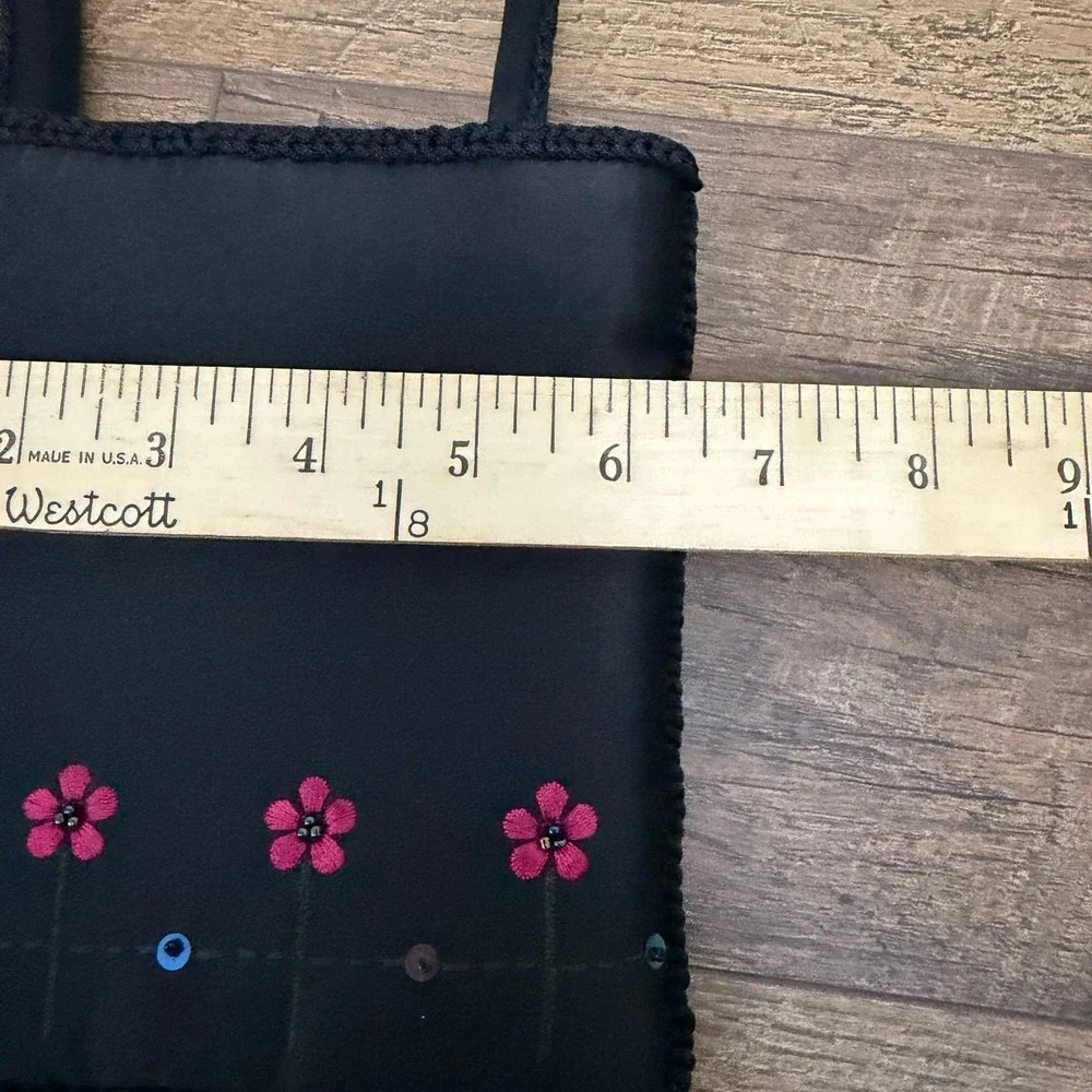 Franchi Mini Evening Bag Womens Small Black Floral Embroidered Satin Vintage
